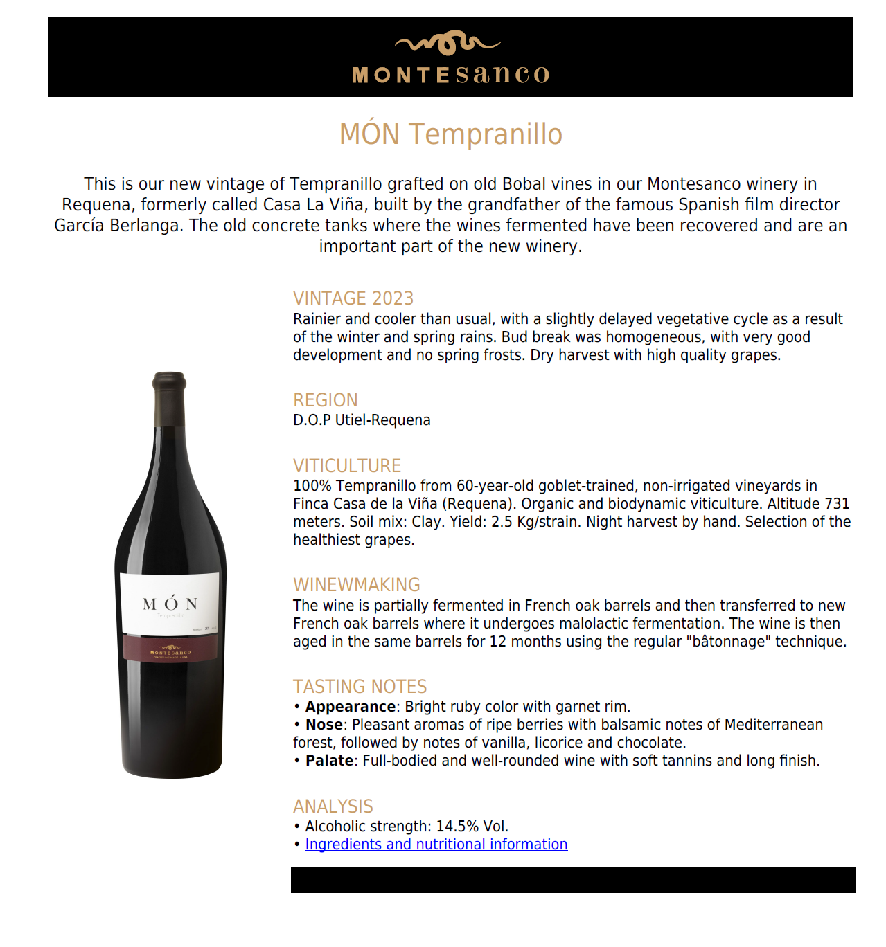 Montesanco MÓN Tempranillo 2023 (750ml)