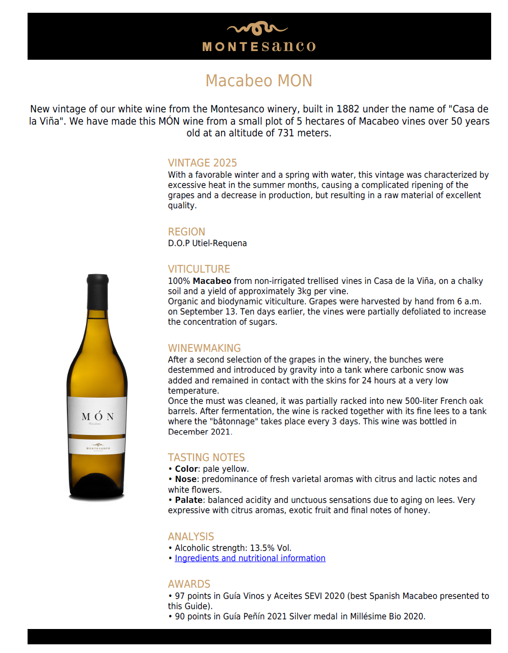 Montesanco MÓN Macabeo 2925 (750ml)