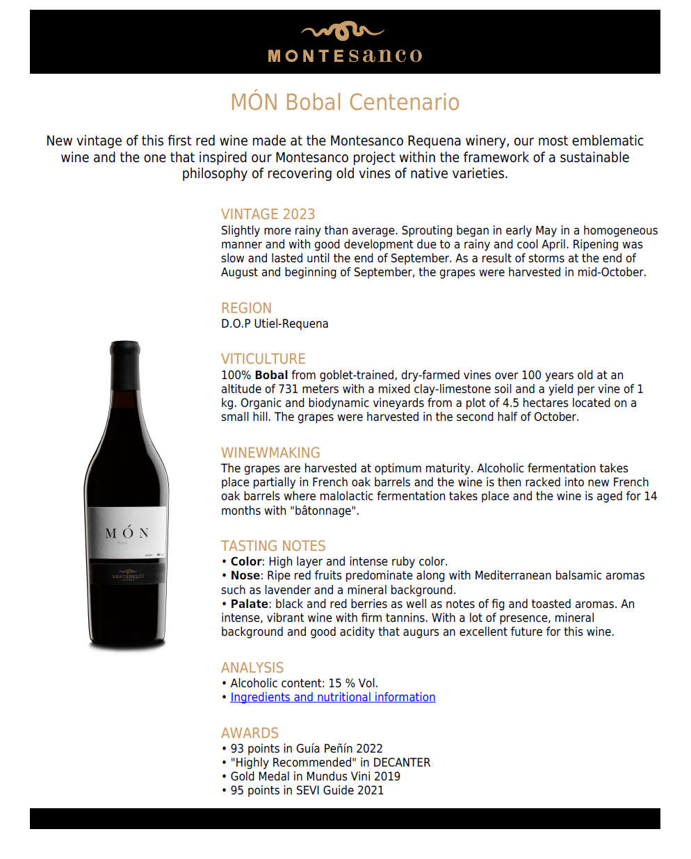 Montesanco MÓN Bobal Centenario 2023 (750ml)
